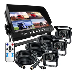 Kit 9" Quad Monitor Schermo Split Retromarcia HD 3 Telecamere IR CCD 4PIN Camion 24V/12V - Foto 1 di 12