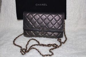 Chanel Leather Quilted Wallet on Chain WOC Gold Hardware Black Authentic