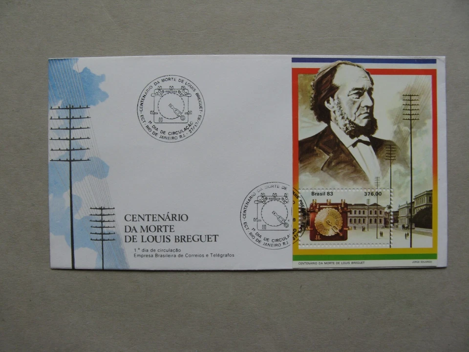 BRASIL / BRASIL, portada FDC 1983, S/S Louis Breguet telégrafo Foto 1 de 1