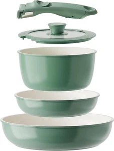Pentole in Ceramica Con Manico Rimovibile, Set Pentole Induzione 5 Pezzi, Set Pa - Foto 1 di 12