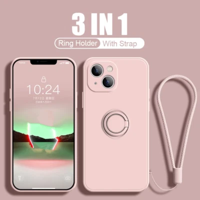 For iPhone 15 14 13 12 11 Pro Max X 8 7 SE Liquid Silicone Ring Stand Case Cover - Image 1 of 4