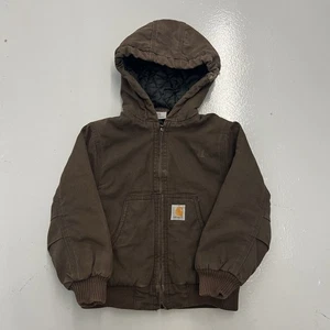 Carhartt Youth Kids Size XXS 4-5 Brown Bomber Coat Full Zip Up Jacket Hooded - Picture 1 of 12