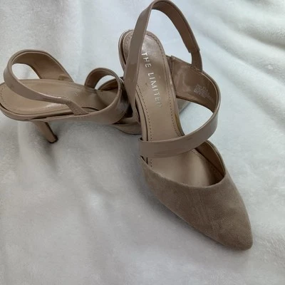 Sapatos femininos The Limited Trisha tamanho 6.5 camurça bege nude tiras salto 4" - Imagem 1 de 4