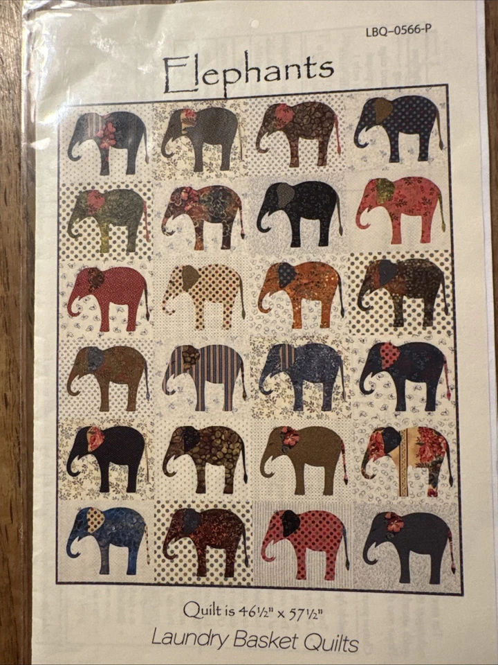 LAUNDRY BASKET QUILTS Quilt Pattern - ELEPHANTS - 46.5" x 57.5" LBQ-0566-P - Image 1 of 1
