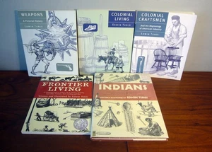 Lot 5 books Colonial Living Craftsmen Frontier Weapons Indians by Edwin Tunis - Foto 1 di 7
