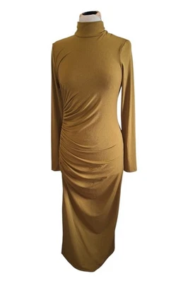 H&M Damen Goldenes Senfgelbes Langärmliges Kleid Schlauchkleid Maxidress Gr S 36 - Bild 1 von 4