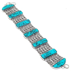 Santa Rosa Turquoise Gemstone 925 Sterling Silver Bracelet 7-8" z405 - Picture 1 of 6