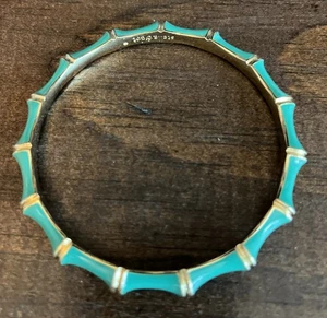 Stella & Dot Green Bangle Bracelet Bamboo Style Enamel Gold Tone - Picture 1 of 5