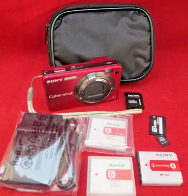 Sony CyberShot DSC-W150 Digital Camera RED - 2 New Batteries Charger Case - Image 1 of 4