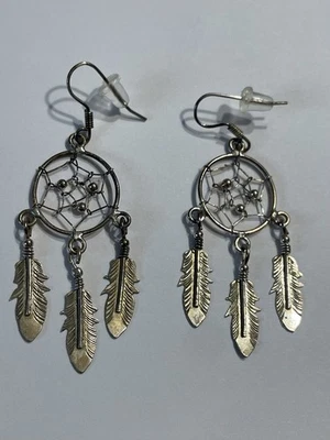 Stunning Vintage Artisan Sterling Silver Dream Catcher Dangle Earrings - Image 1 of 4