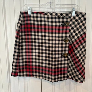 Falda Who What Wear roja a cuadros con detalle de botones talla 12 - Imagen 1 de 6