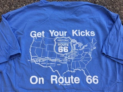 Vtg Route 66 Shirt Get Your Kicks Blue Tee Highway Americana Good Shirts XL - Image 1 of 3