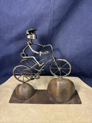 Bicycle Rider Nuts & Bolts Metal Sculpture X Games BMX Bike Racer - 10” Tall - Image 1 of 4