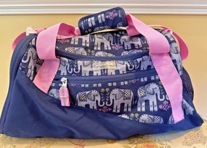 Garnet Hill Girls Elephant Duffle Bag Kids Overnight Weekender Pink Navy Gray - Picture 1 of 19