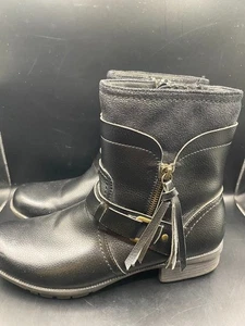 Leather womens motorcycle boots buckle black size 7 - Picture 1 of 8