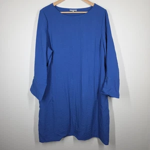 Habitat Blue Long Sleeve Shift Dress Pockets Minimalist Lagenlook XL Rayon Nylon - Picture 1 of 9