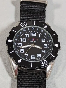 US Polo Assn Black Dial Rotating Bezel Round Silver Tone Case Canvas Band Watch - Picture 1 of 7
