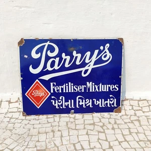 Tablero de letreros esmaltados publicitarios mezclas fertilizantes Parry vintage de los años 50 antiguo EB377 - Imagen 1 de 5