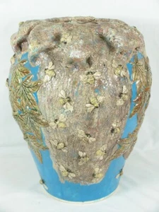 Macario Murguia Pottery Vase Majolica Bees Beehive On Maple Leaves 16" x 12" - Picture 1 of 12