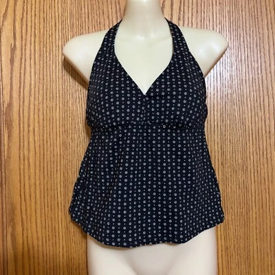 Tankini vintage Lands'End talla 8 flores y lunares negros con blancos Foto 1 de 4