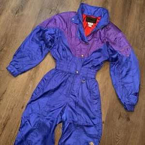 Descente Ski Suit One Piece Snowsuit Apres Snow Bib retro Vintage 1980s Womens 8 - Picture 1 of 21