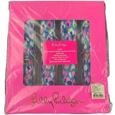 Juego de 4 servilletas de tela Lilly Pulitzer con anillos de bambú dorado Multi Hottie Dottie NUEVO Foto 1 de 4