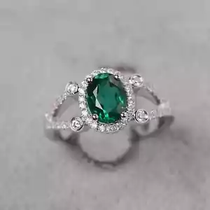 Emerald May birthstone Ring, 925 Sterling Silver Ring, engagement Jewellery Ring - Picture 1 of 4