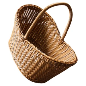 Large Wicker Basket with Handle Sundries Organizer Rattan Shopping - Picture 1 of 12