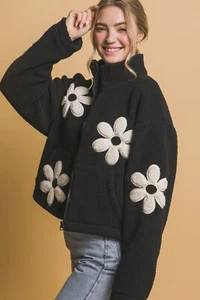 Womens Sherpa Fleece Ful Zip Daisy Jacket Medium - Picture 1 of 5