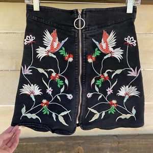 Umgee Embroidered High Waist Denim Skirt Small - Picture 1 of 10