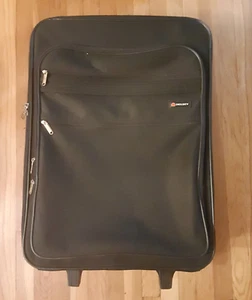 Delsey suitcase, black, wheeled, 25"x19"x9" good except *broken pull handle - Picture 1 of 8