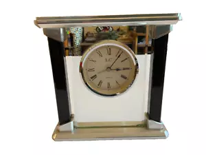 London Clock Company Black Silver Glass Quartz Battery Mantle Clock with Pillars - Picture 1 of 8