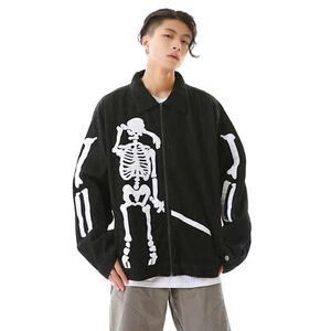 Giacca denim Niepce uomo scheletro piangente cool 3D gotico grafica cappotto urbano - Foto 1 di 13