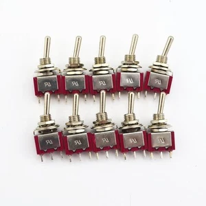 10Pcs Red 3 Pin 3 Position (ON)-OFF-(ON) SPDT Mini Momentary Toggle Switch - Picture 1 of 2