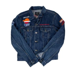 Vintage 90s Blue Jeans GAS Honda Embroidered Denim Jacket S M - Picture 1 of 5