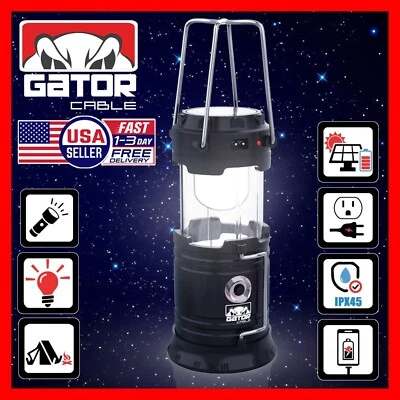 Linterna LED Solar Portátil Recargable Camping Linterna Lámpara USB Banco de Alimentación Foto 1 de 4