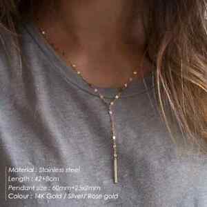 Stainless Steel Pendant Necklace for Women Simple Long Lariat Chain Vertical