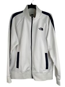 THE NORTH FACE WHITE NAVY TRACK ZIP UP JACKET MENS SZ MEDIUM *FLAW*