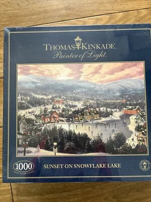 Rompecabezas Gibsons Thomas Kinkade puesta de sol en el lago copo de nieve 1000 piezas SELLADO Foto 1 de 2