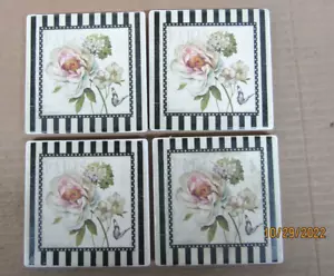 Counter Art Absorbent Paris flowers Coasters Set of 4 - Picture 1 of 6