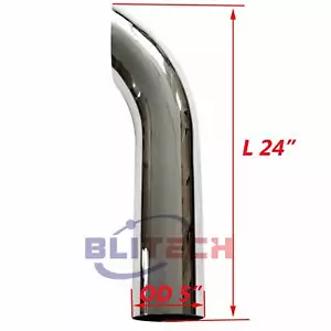 5 inch Chrome Curved Exhaust 5" X 24" inch Length Stack Pipe Truck Tailpipe - Picture 1 of 5
