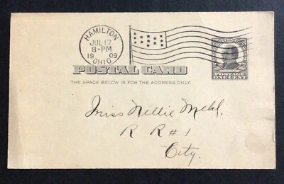 1909 Postal Card Hamilton Ohio McKinley 1 Cent Flag Cancellation - Image 1 of 2