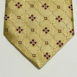 HENRY JACOBSON Mens Tie Gold Check Medallion Geometric 59L 3.75W NWT Retail- $99 - Picture 1 of 11