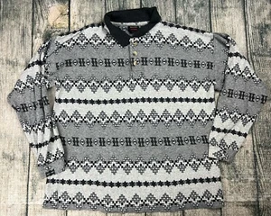 Suéter Pullover Vintage Para Hombre Grande Balcón Estampado Geométrico Gris Azteca - Imagen 1 de 9
