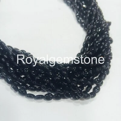 Cuentas de vidrio ovaladas con forma de pepitas naturales de ónix negro, cuentas negras de piedras preciosas Foto 1 de 4