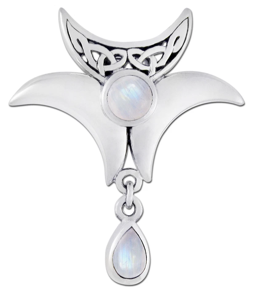 Sterling Silver Celtic Knot Triple Crescent Moon Moonstone Gemstone Drop Pendant - Image 1 of 1