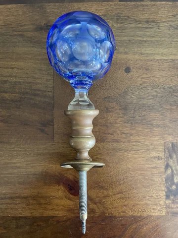 Outstanding Antique Kobalt Blue French Victorian Glass Newel Post Finial Boule Cover