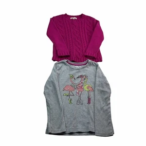 Girls Sweater Shirt Size 5 Size 5/6 Pink Gray Winter Holiday Christmas Cozy 1103 - Picture 1 of 11