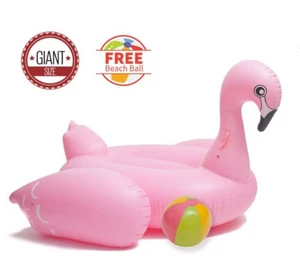 ☀️SUMMER SALE! 80" Flamingo Pool Toy Water Float + Beach Ball+10 Bug Repellent - Picture 1 of 5