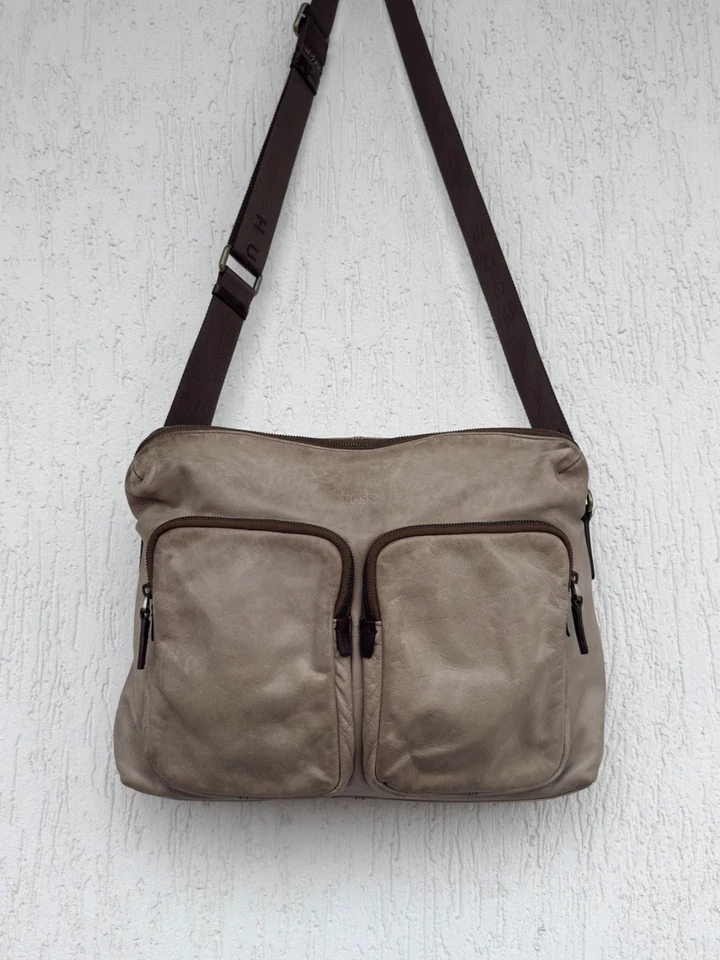 Vintage Hugo Boss Leather Briefcase Messenger Crossbody Bag - Image 1 of 4